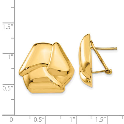 14k Yellow Gold Polished Knot Omega Back Stud Earrings