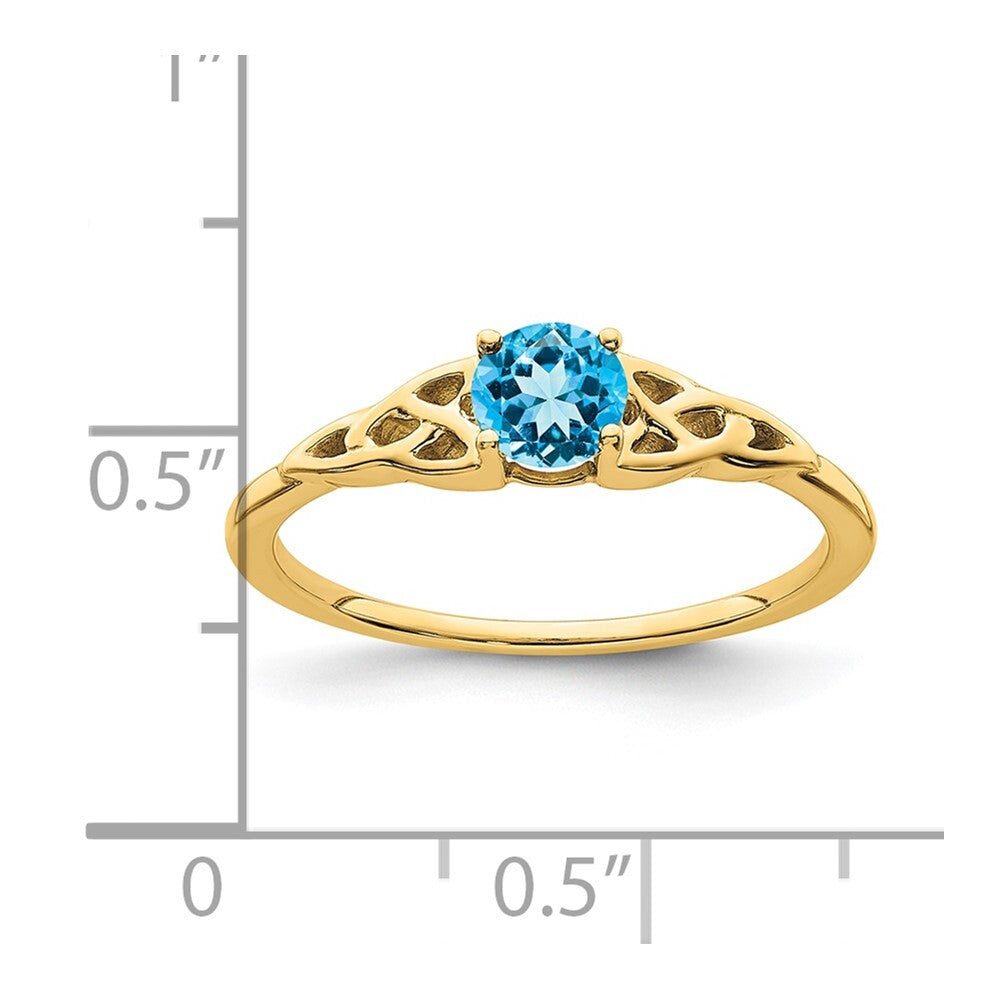 14K Yellow Gold Blue Topaz Celtic Knot Ring Size 7