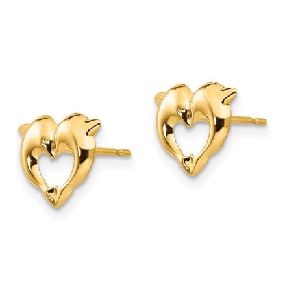 14k Yellow Gold Madi K Heart Dolphins Post Earrings