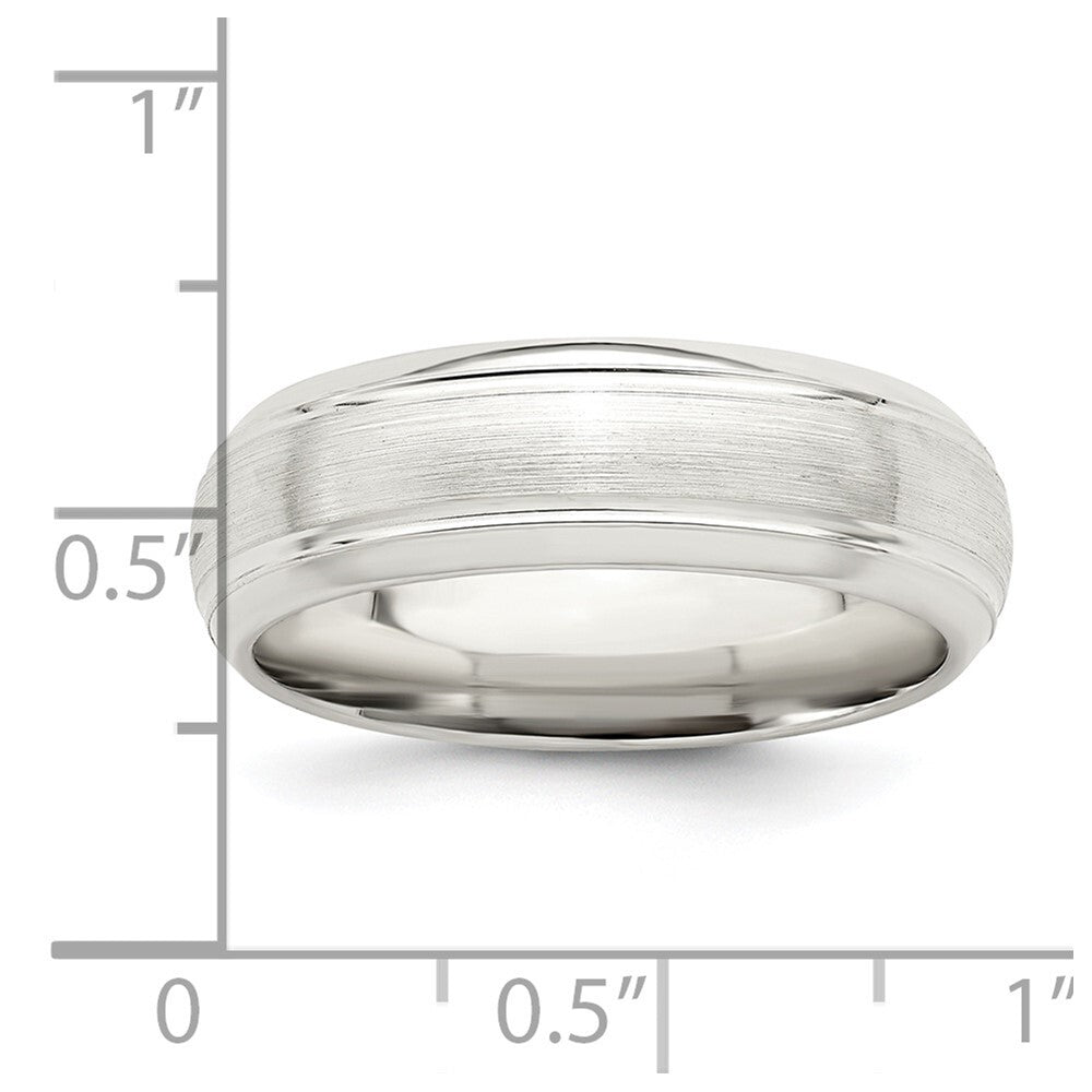 Sterling Silver 6mm Brushed Domed with Grooved Beveled Edge Fancy Band Size 12