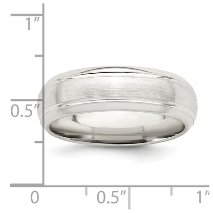 Sterling Silver 6mm Brushed Domed with Grooved Beveled Edge Fancy Band Size 12