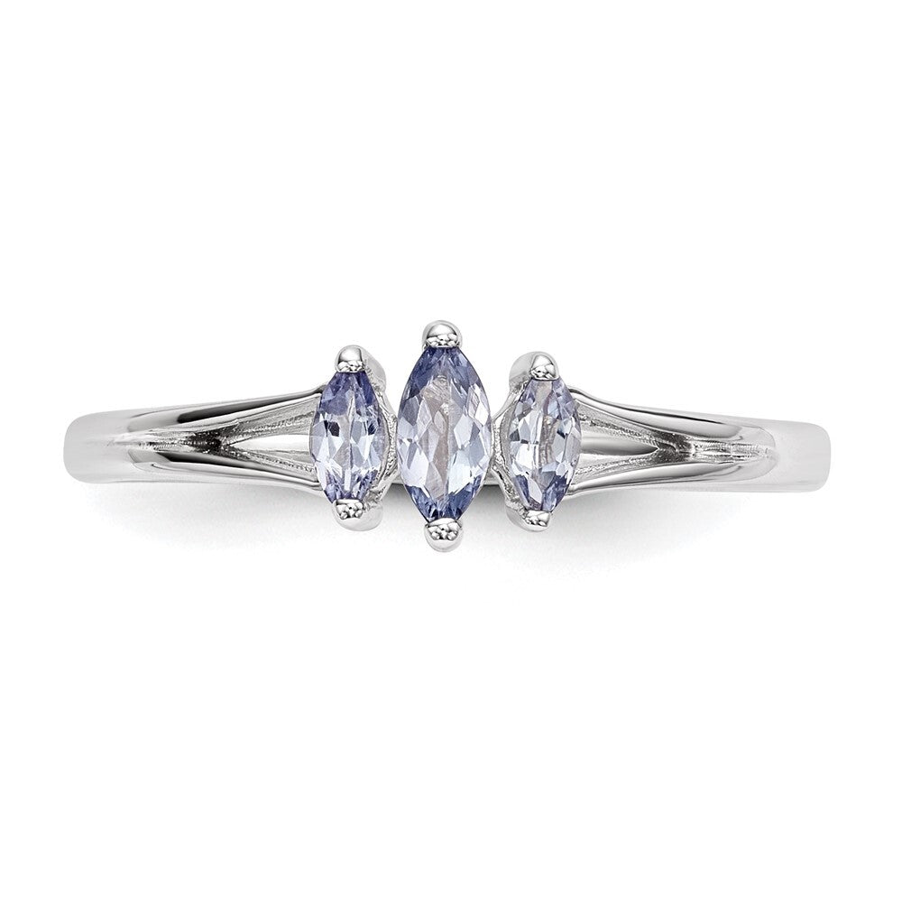 Sterling Silver Rhodium 3 Stone Tanzanite Ring Size 6