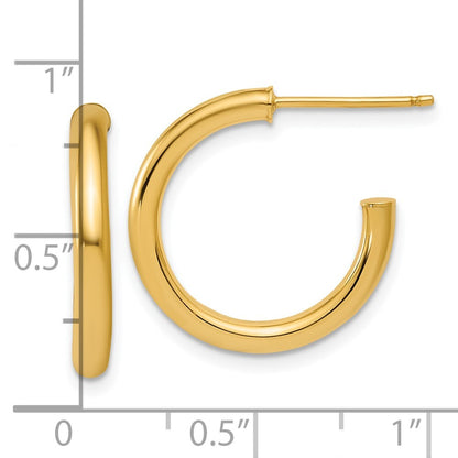 14k Yellow Gold Polished 2.5 x 20mm Tube C-Hoop Earrings Gift for Women