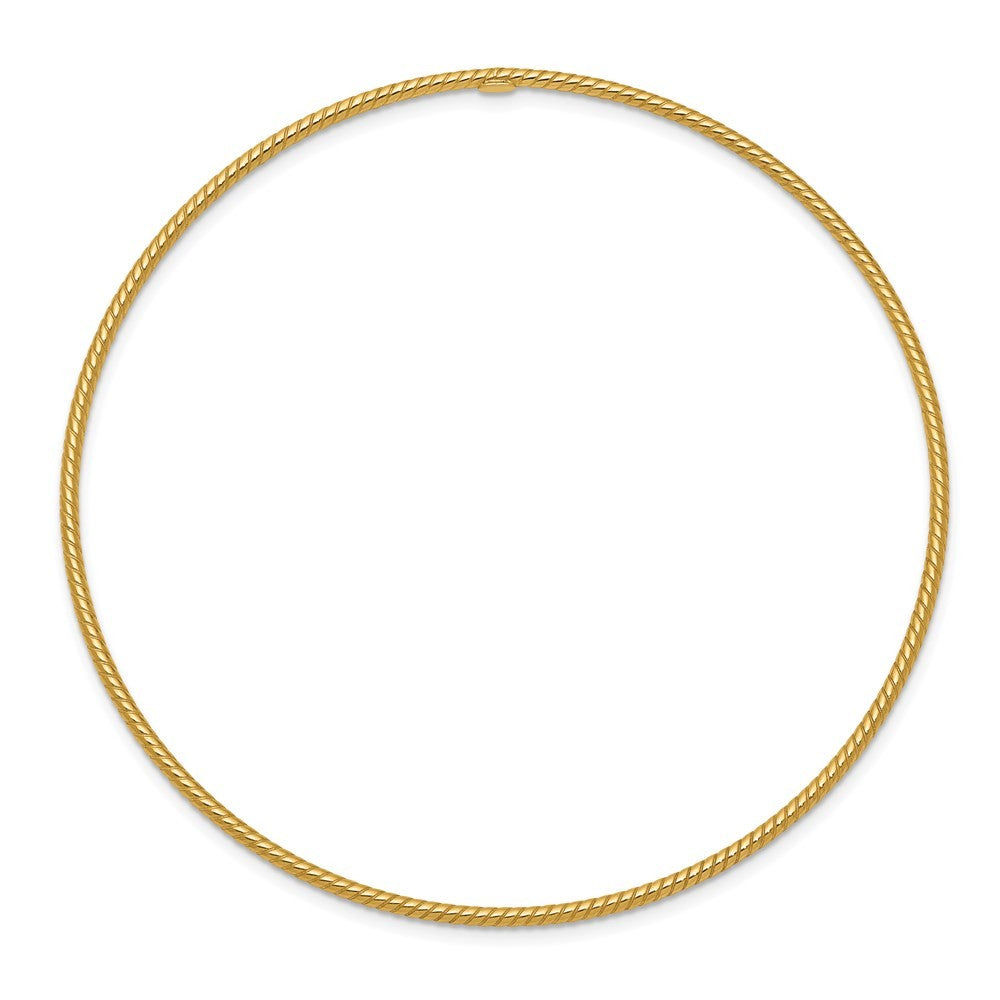 14k Yellow Gold Polished Textured Twist 1.50mm Slip-on Round Bangle Bracelet
