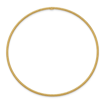 14k Yellow Gold Polished Textured Twist 1.50mm Slip-on Round Bangle Bracelet