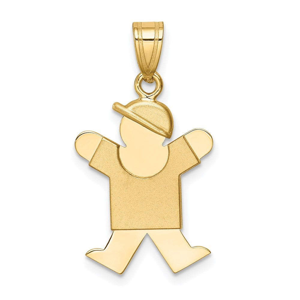 14k Yellow Gold Solid Engravable Boy w Hat on Right Charm