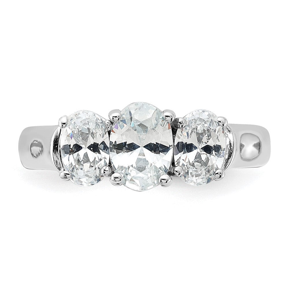 Sterling Silver Rhodium-plated 3 Stone Cubic Zirconia Ring Size 6