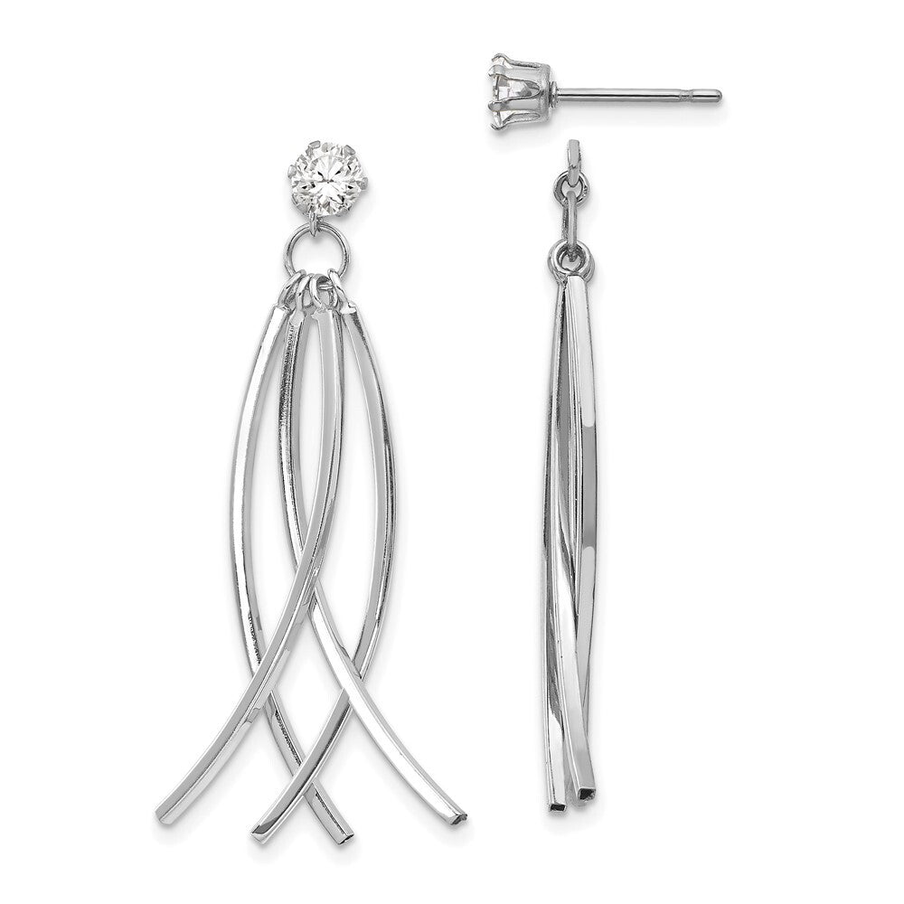 14k White Gold Curved Dangles with Cubic Zirconia Stud Earring Jackets