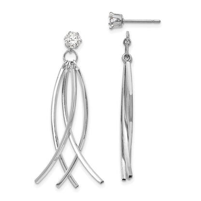 14k White Gold Curved Dangles with Cubic Zirconia Stud Earring Jackets