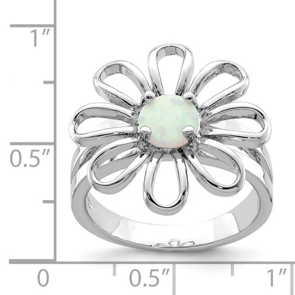 Sterling Silver Rhodium-plated lab Created Opal Flower Ring Size 7