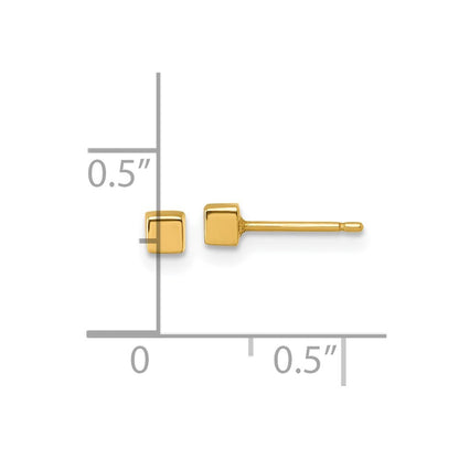 14k Yellow Gold Polished 3mm Cube Stud Earrings Gift for Women