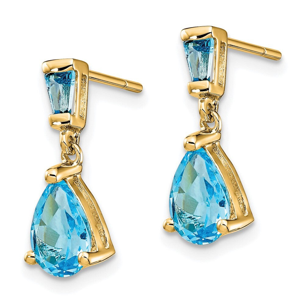14k Yellow Gold Gold Blue Topaz Dangle Earrings Gift for Women