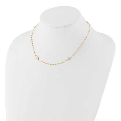 14k Yellow Gold  Miraculous Medal and Cross Beaded Rosary Design 16.5" Necklace