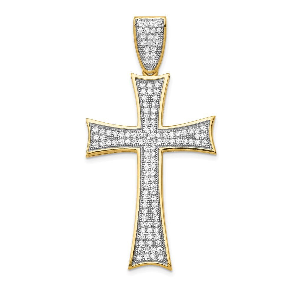 14k Yellow Gold w/Rhodium Micro Pav� Cubic Zirconia Large Cross Pendant
