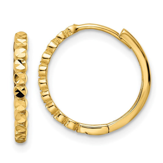14k Yellow Gold Diamond-cut 2x16mm Hinged Hoop Earrings Gift for Women