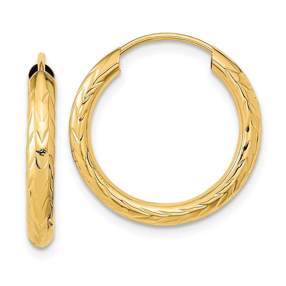 14k Yellow Gold Polished & Diamond-Cut Endless Hoop Earrings