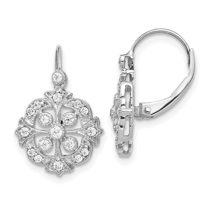 14k White Gold Diamond Leverback Drop & Dangle Earrings