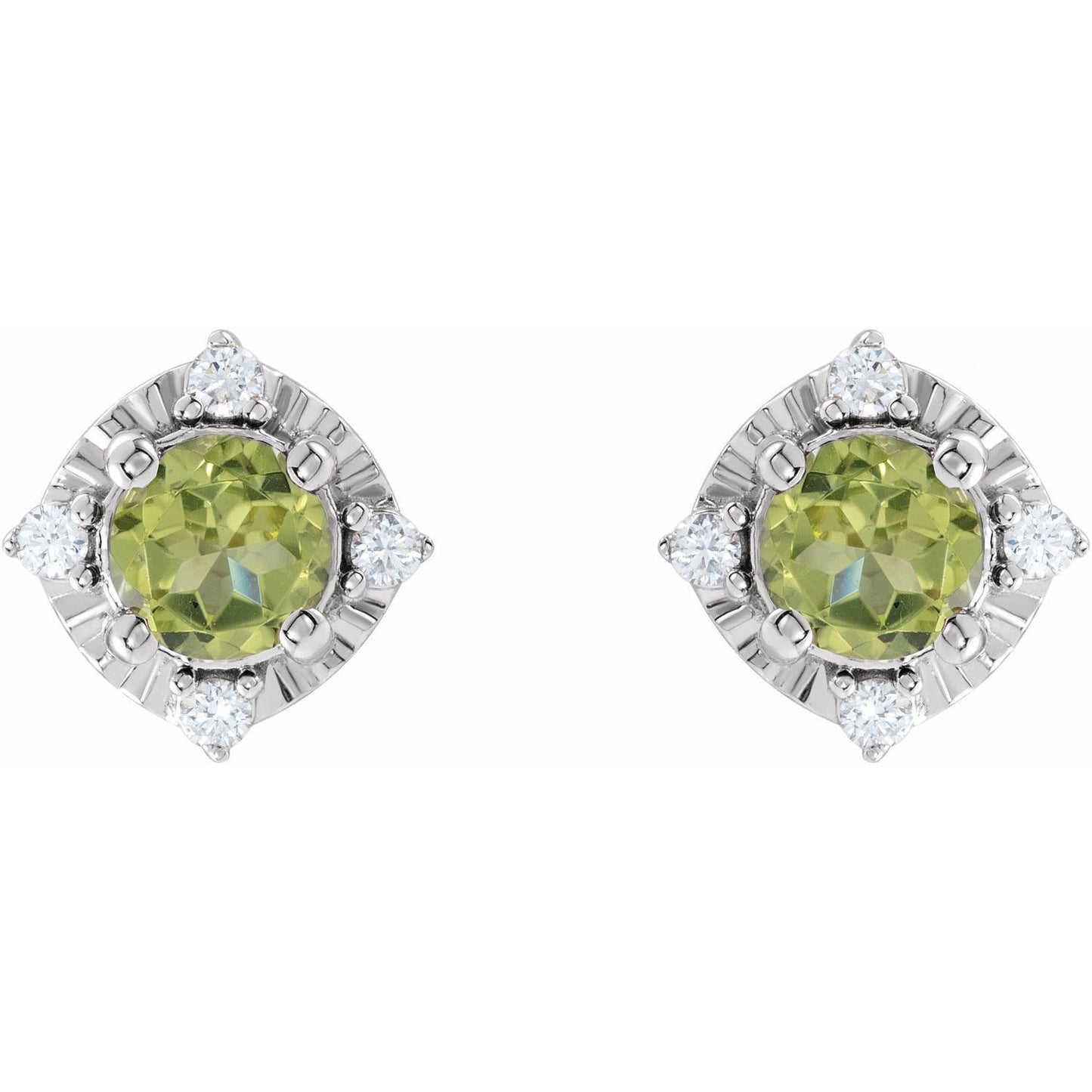 Sterling Silver Peridot and .08 CTW Diamond Halo-Style Stud Earrings