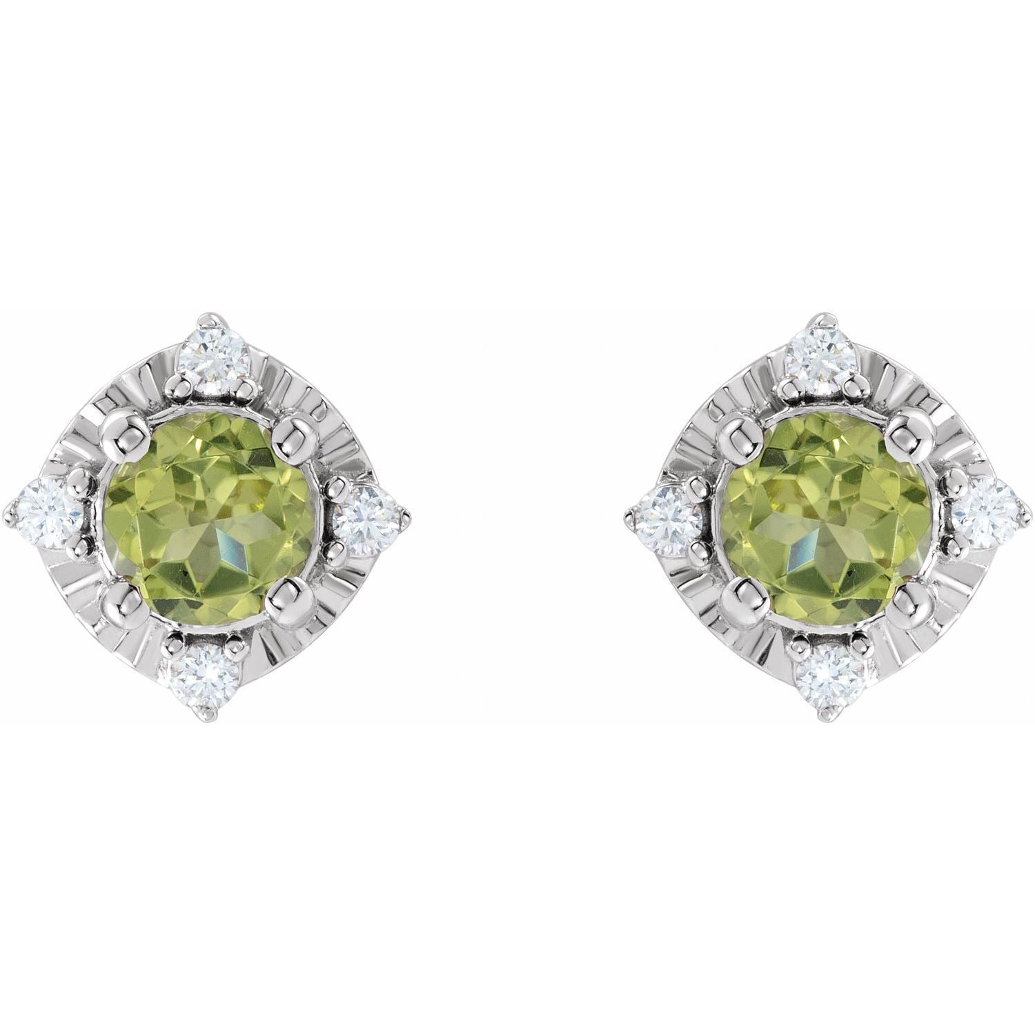 Sterling Silver Peridot and .08 CTW Diamond Halo-Style Stud Earrings