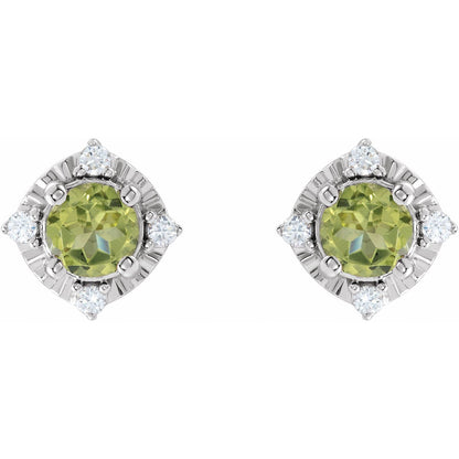 Sterling Silver Peridot and .08 CTW Diamond Halo-Style Stud Earrings