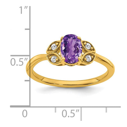 14K Yellow Gold Amethyst and Diamond Ring Size 7