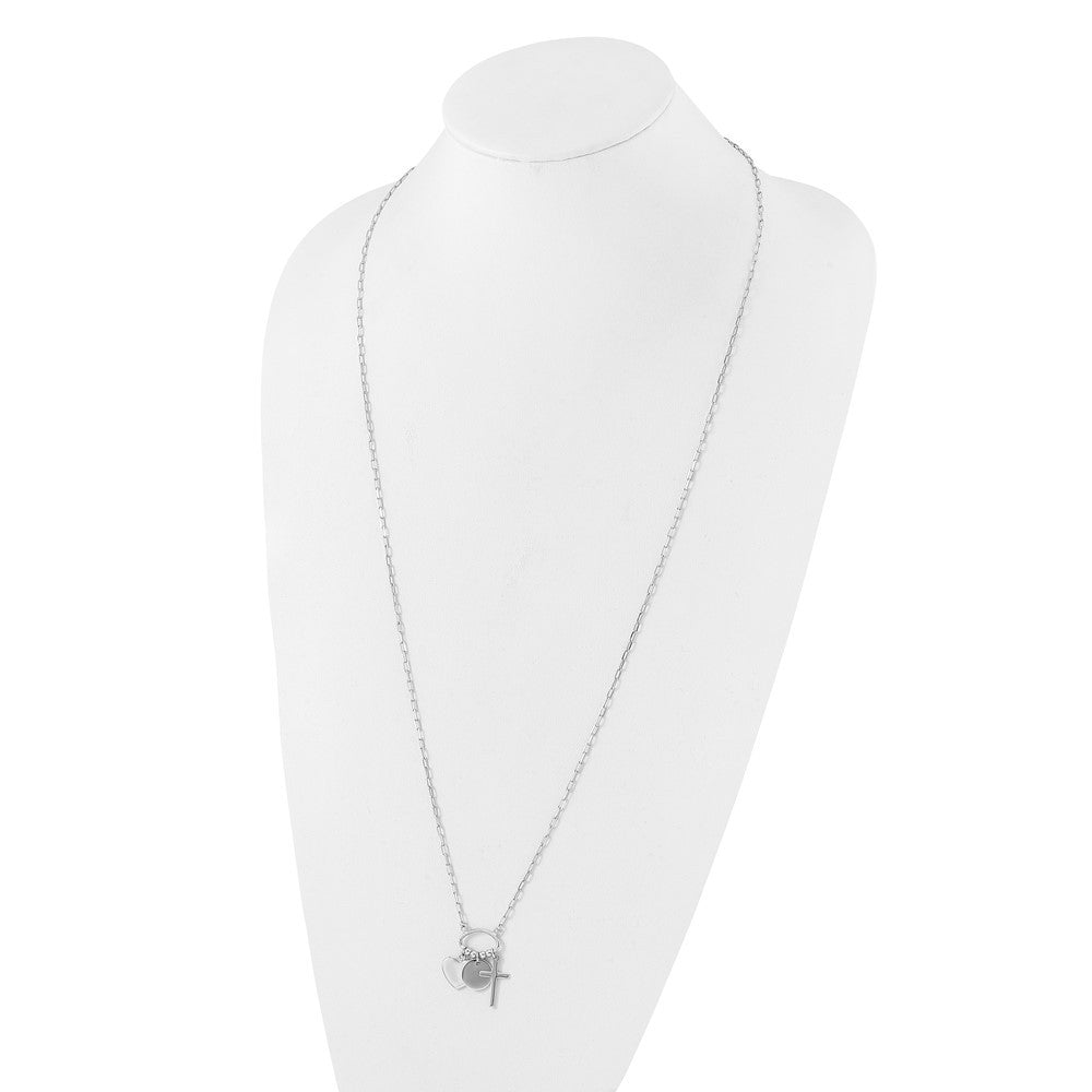 Sterling Silver Rhodium-plated Round Heart Cross Discs 32in Necklace