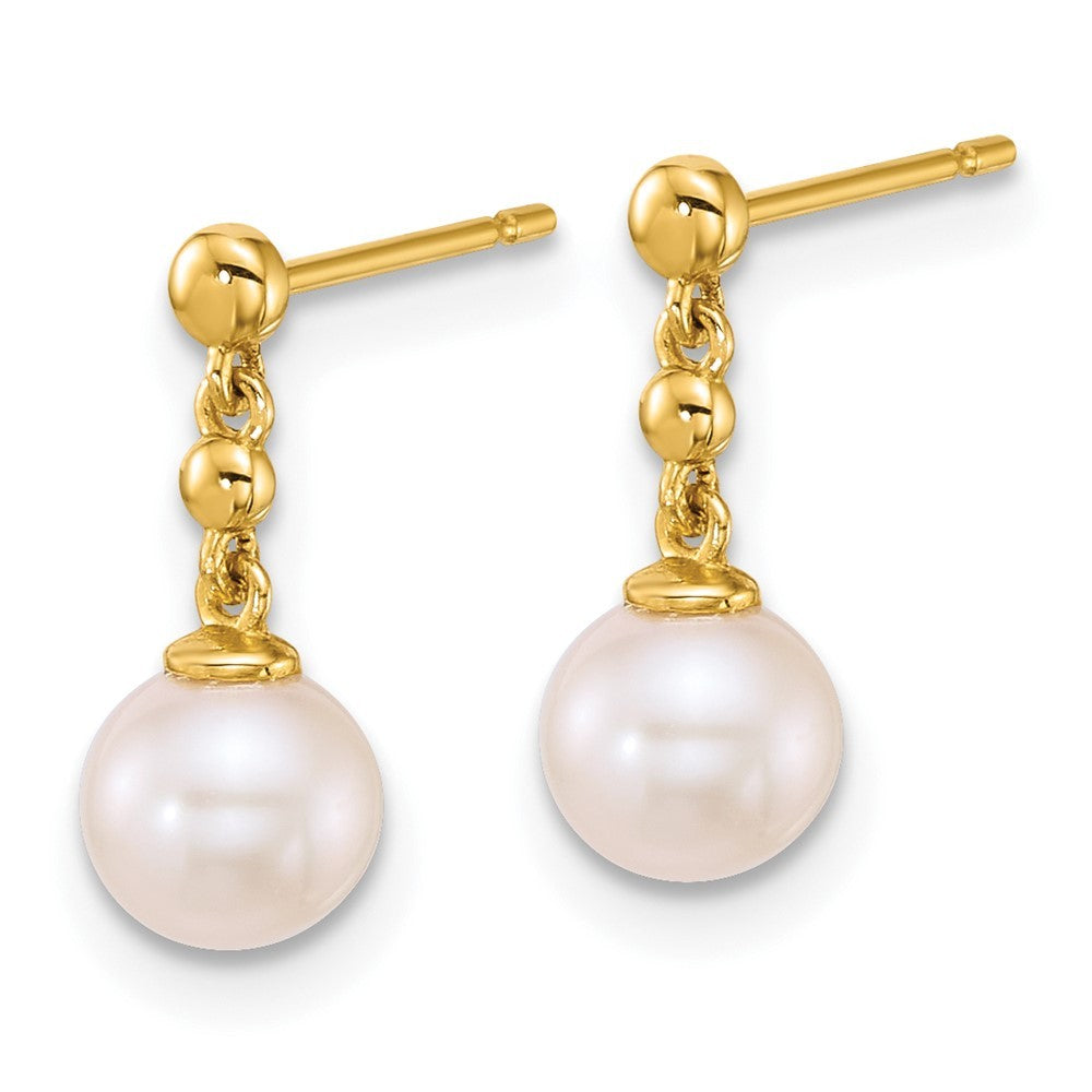 14k Yellow Gold Polished 6-7mm Round Freshwater Cultured Pearl Dangle Earrings