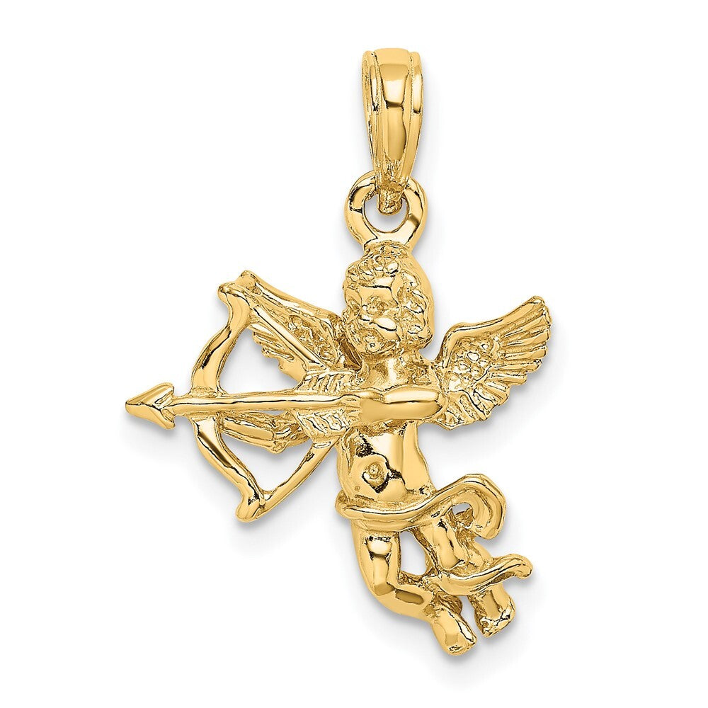 14k Yellow Gold Cupid Bow and Arrow Charm Pendant for Women