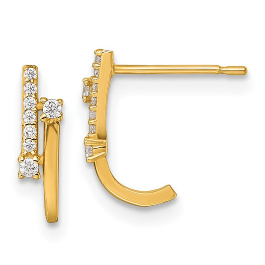 14k Yellow Gold Polished Fancy Cubic Zirconia J-Hoop Earrings Gift for Women