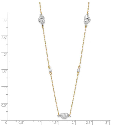14K Two Tone Polished Diamond-Cut Hearts Necklace
