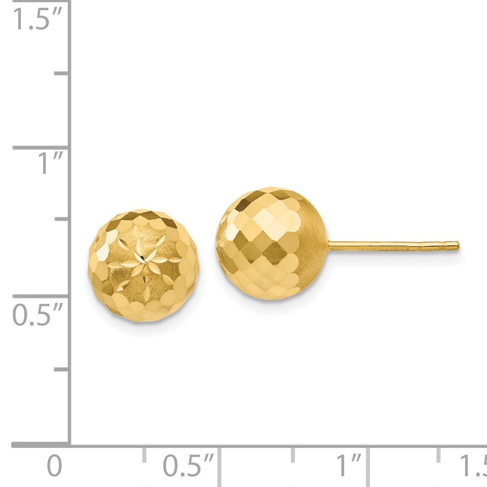 14k Yellow Gold 9mm Diamond-cut Mirror Ball Stud Earrings Gift for Women