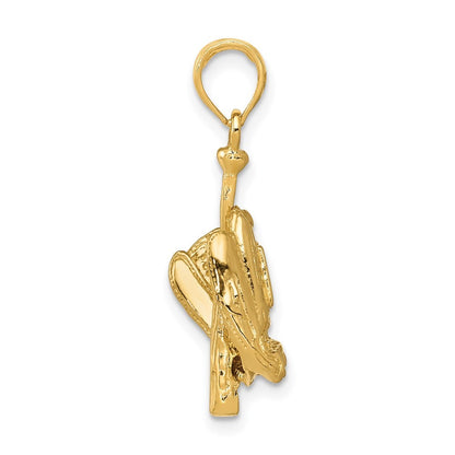14k Yellow Gold Polished 3-D Glove/Bat/Baseball Pendant