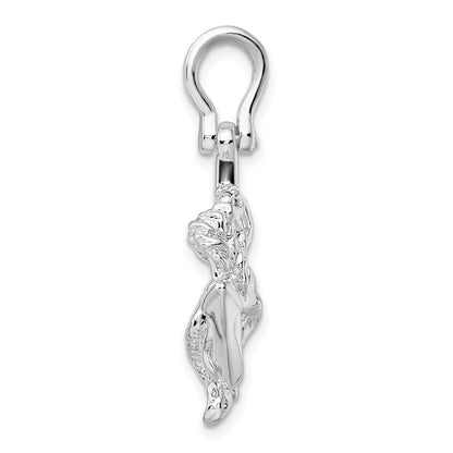 Sterling Silver Rhodium-Plated Polished 3D Anchor with Mermaid Pendant