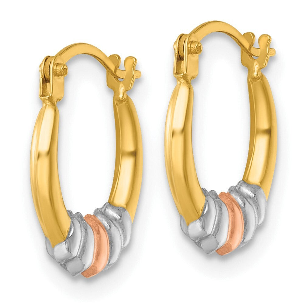 14k Yellow Gold Rhodium and Rose Gold-plating Polished Hoop Earrings