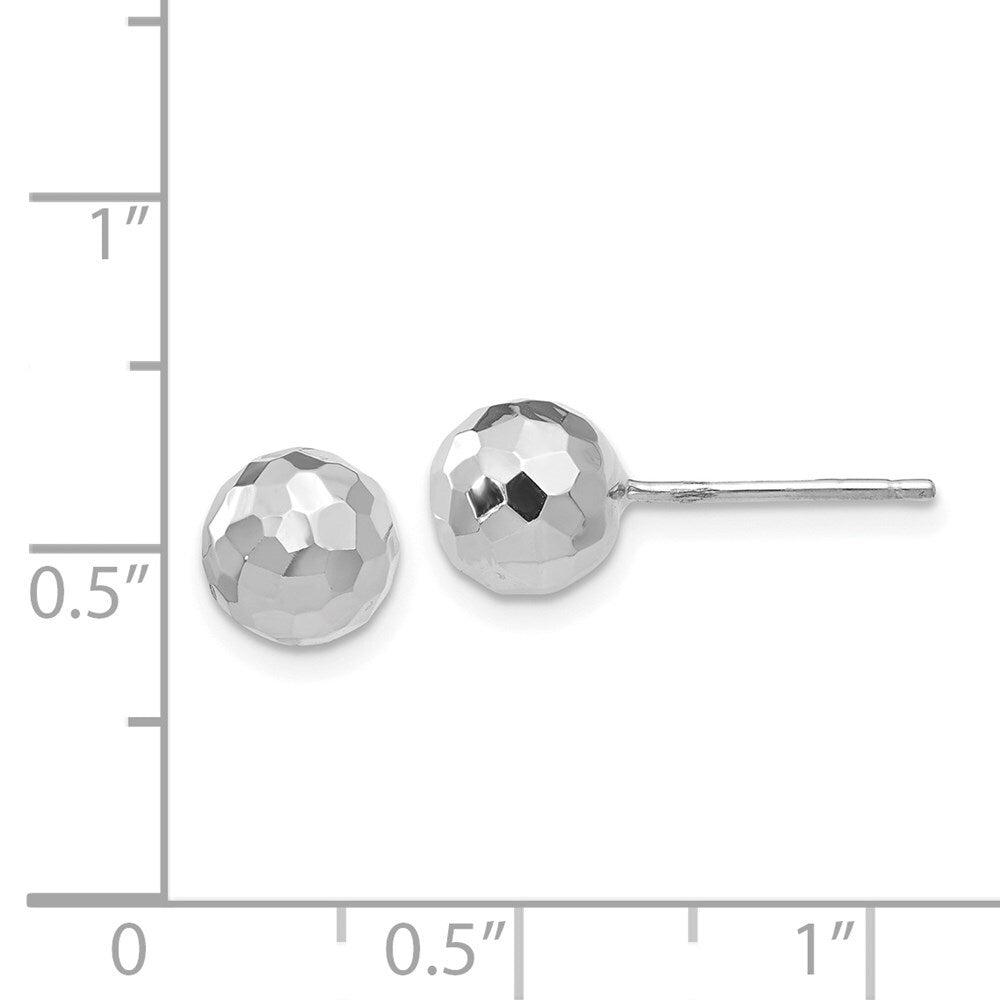 14K White Gold Polished Diamond Cut 7MM Ball Stud Earrings