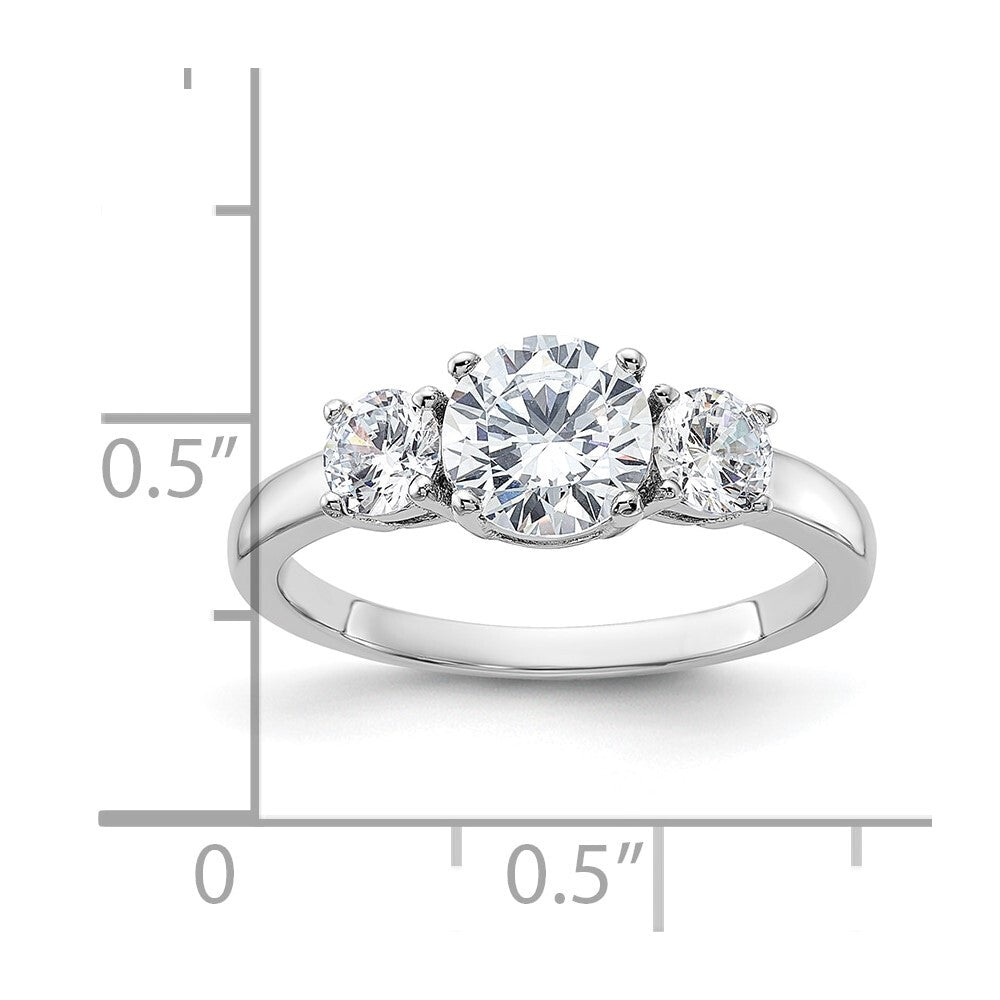Sterling Silver Rhodium-plated 3 Stone Cubic Zirconia Ring Size 6