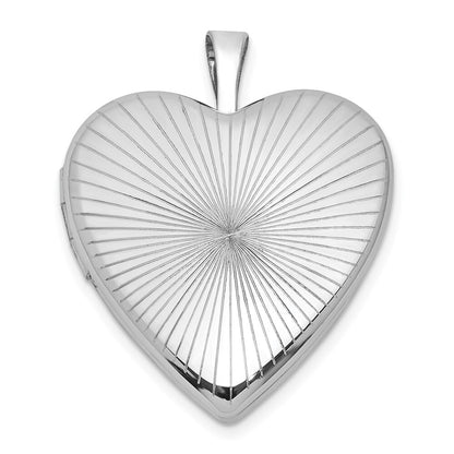 Sterling Silver RH-pl Brushed And Polished Patterned 20mm Heart Locket