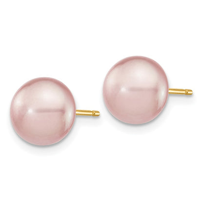 14k Yellow Gold 8-9mm Purple Button Freshwater Cultured Pearl Stud Earrings