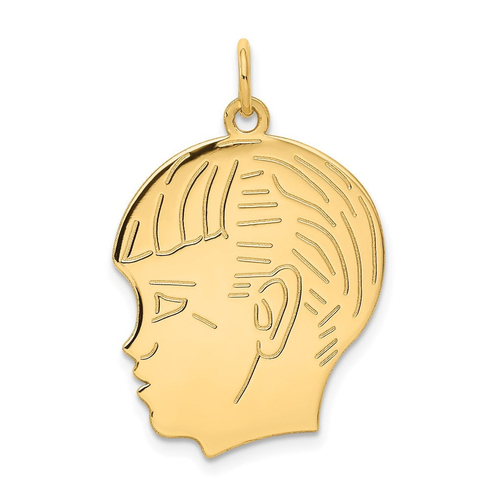 14k Yellow Gold .011 Depth Engravable Boy Head Charm