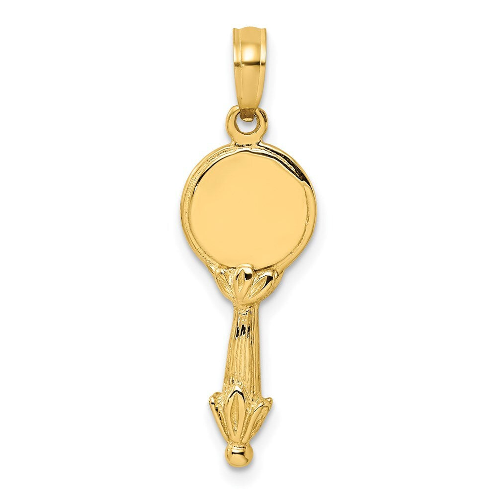 14k Yellow Gold 3-D Hand Mirror Charm Pendant for Women