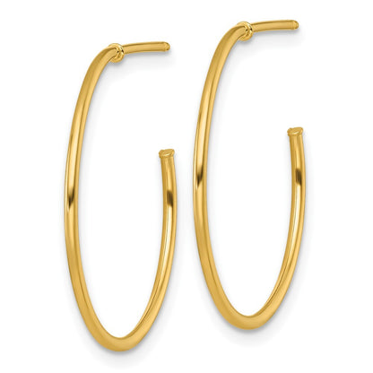 14k Yellow Gold Polished 1.2 x 25mm Solid C-Hoop Earrings Gift for Women
