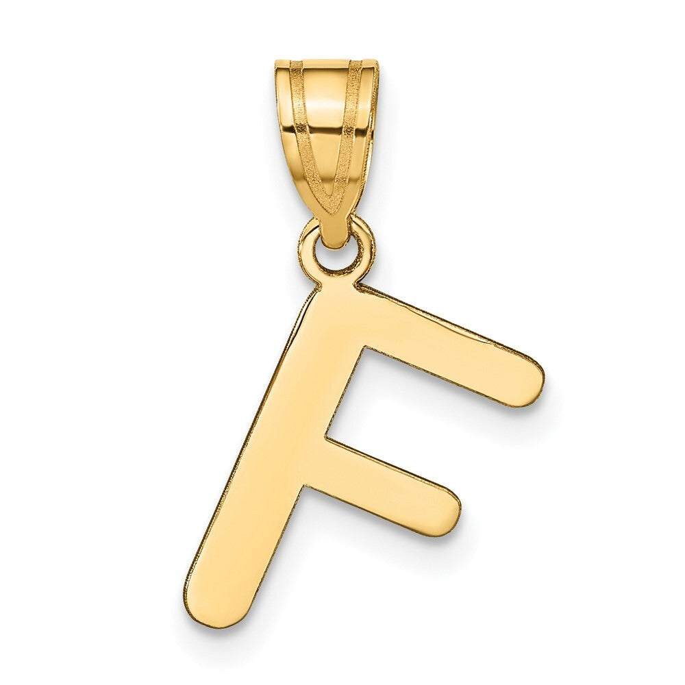 14k Yellow Gold Polished Bubble Letter F Initial Pendant for Women