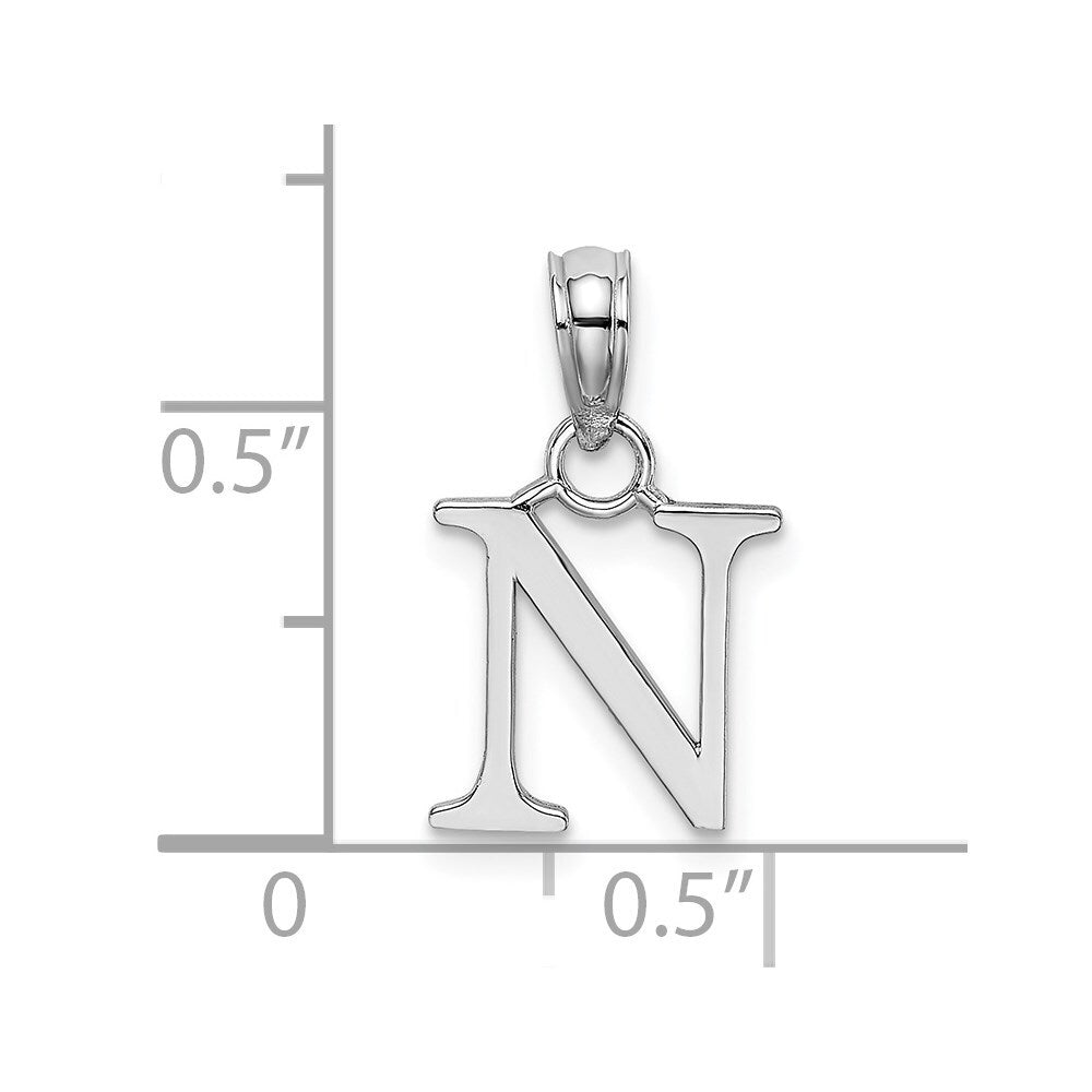 14k White Gold Polished Block Letter N Initial Pendant for Women