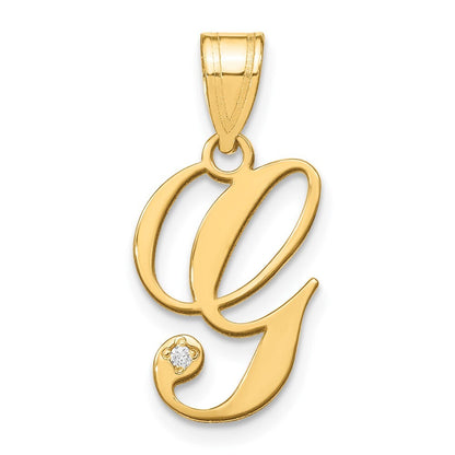 14k Yellow Gold Script Letter G Initial Pendant with Diamond for Women