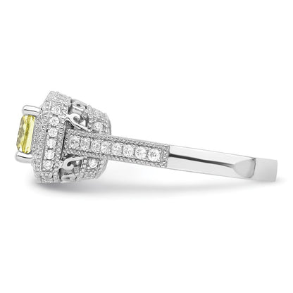 Sterling Silver Rhodium plated White and Yellow CZ Ring Size 6