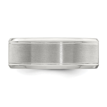 Sterling Silver Rhodium-plated 8mm Brushed Fancy Band Size 10