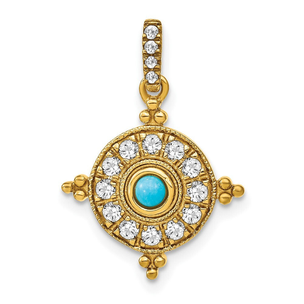 14k Yellow Gold Turquoise and White Topaz Pendant for Women