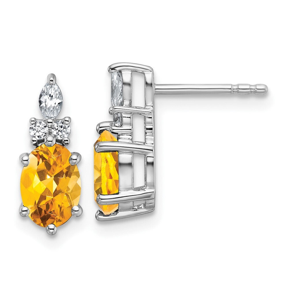 14K White Gold Polished Diamond and Citrine Twisted Drop & Dangle Earrings
