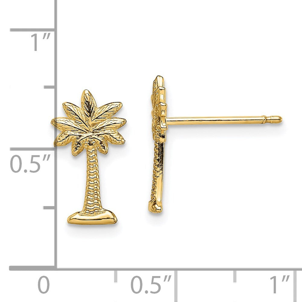 14k Yellow Gold Mini Palmetto Palm Tree Stud Earrings Gift for Women