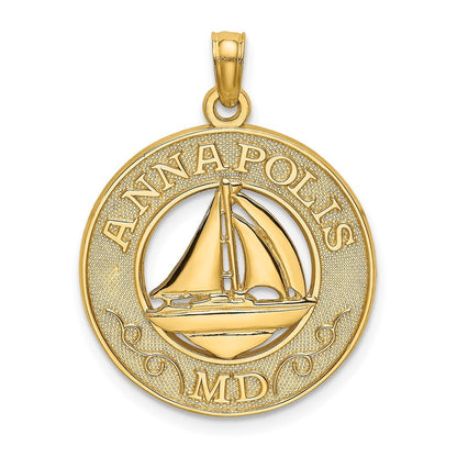 14k Yellow Gold ANNAPOLIS MD Sailboat Charm Pendant for Women